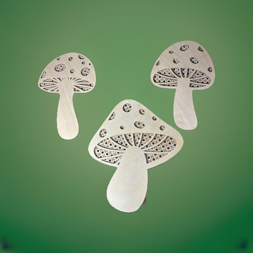 Mushroom Bundle (3) Wall Hanging Art Rattan Style Vintage Retro Natural Wood